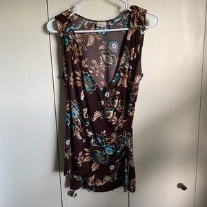Brown Wrap Tank with Floral Design